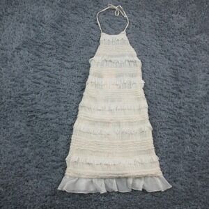 Oh Polly Dress Womens 2 White Ruched Ruffle Halter Mini Bodycon Chiffon NWT